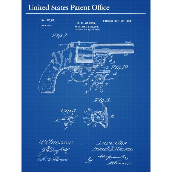 Wesson Revolving Firearm Pistol Gun 1898 Vintage Patent Extra Large XL Wall Art Poster Print