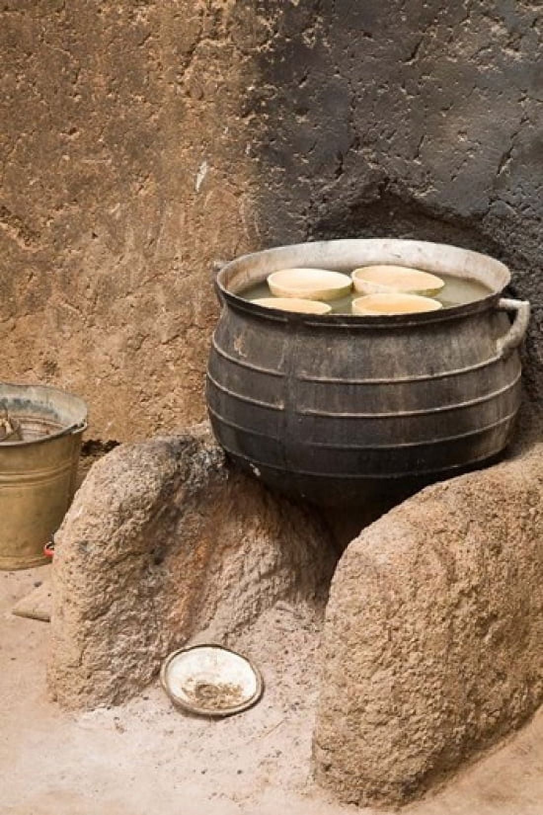 West Africa Ghana Nakpa Pot on stove mud dwelling Canvas Art - Alida Latham DanitaDelimont (23 x 35)
