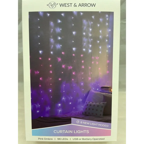 West & Arrow 96 Led Christmas Curtain String Light |Pink Ombre | 8Ft (96) Nwt
