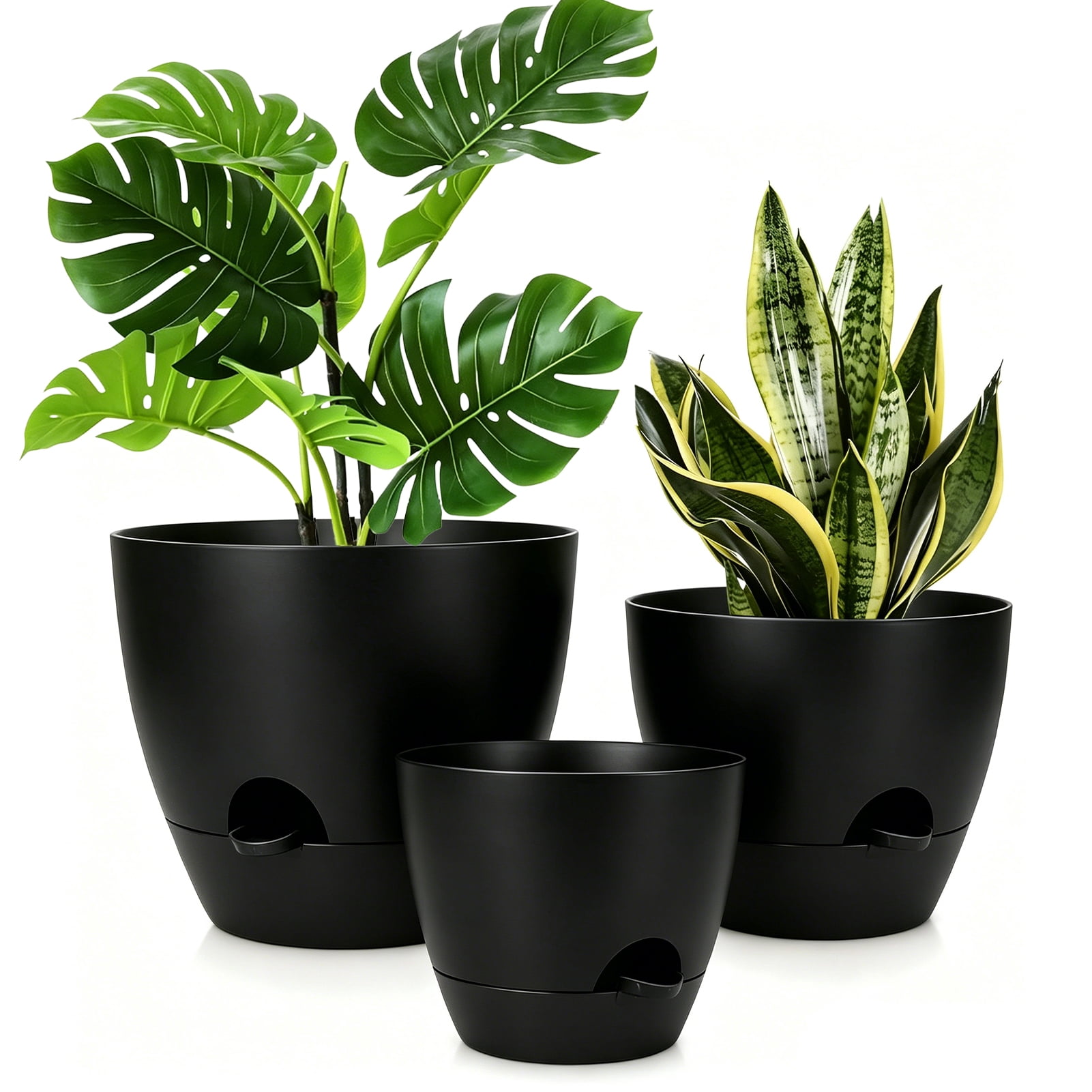 West Bay 12" 10" 9" Large Self Watering Plant Pots, 3 Pack Flower Pots ...