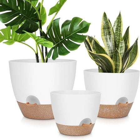 West Bay 12" 10" 9" Large Self Watering Plant Pots, 3 Pack Flower Pots Planters with Multi Mesh Drainage Holes for Indoor Outdoor Garden Plants and Flowers (White)