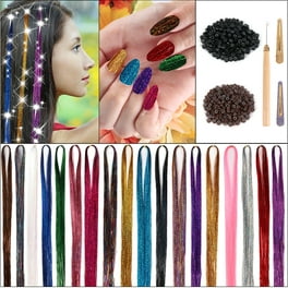 MORIMA Hair Tinsel 37in 12 Colors Tinsel Hair Extensions Shiny Hair Tinsel  Kit with Plier Pulling Needle 200Pcs Silicone Buckle 