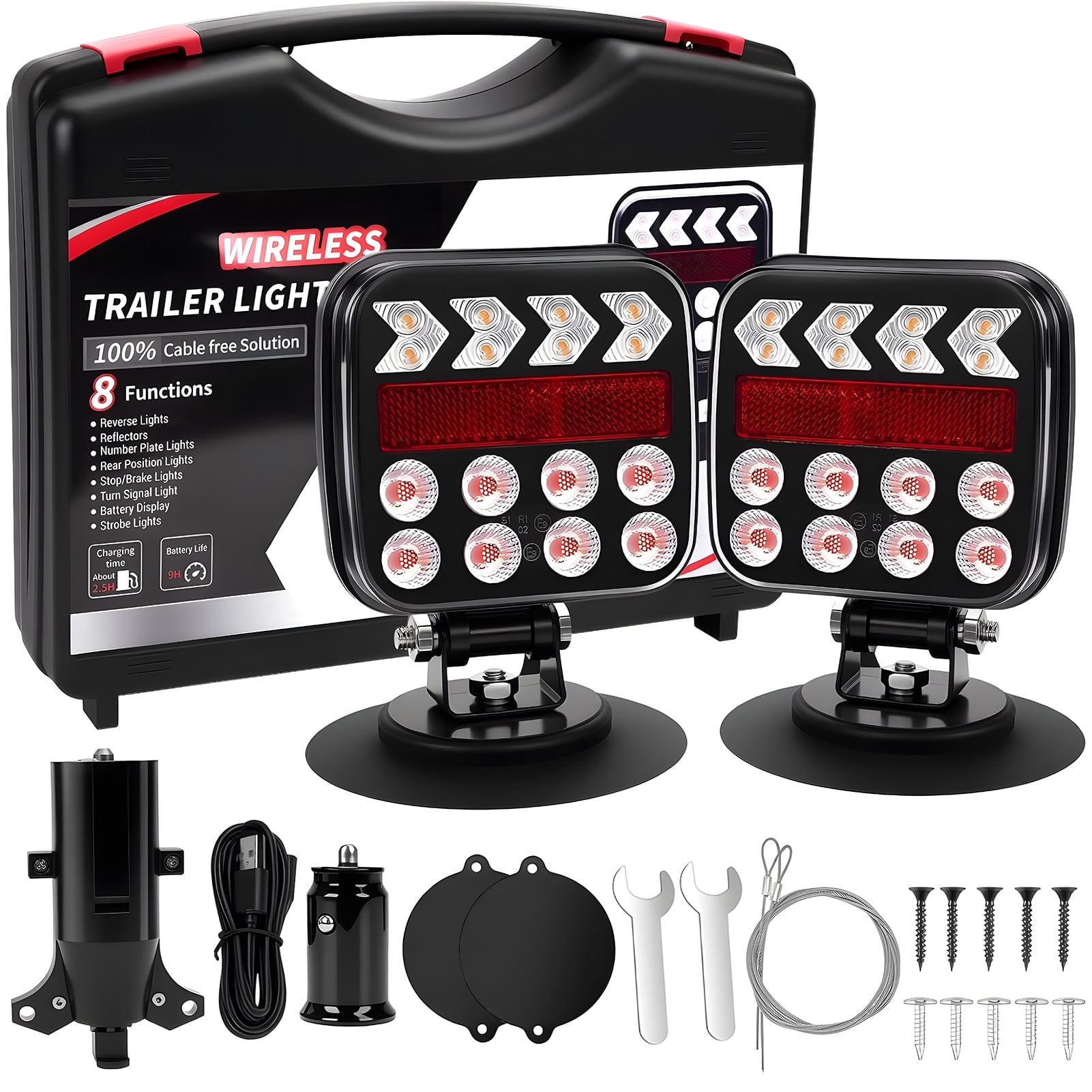 West Bay Magnetic Wireless Trailer Lights, 2 Pack Tow Light with Reflectors, Rechargeable Adjustable Tail Light Kit for Trucks, Boats, RVs, Campers