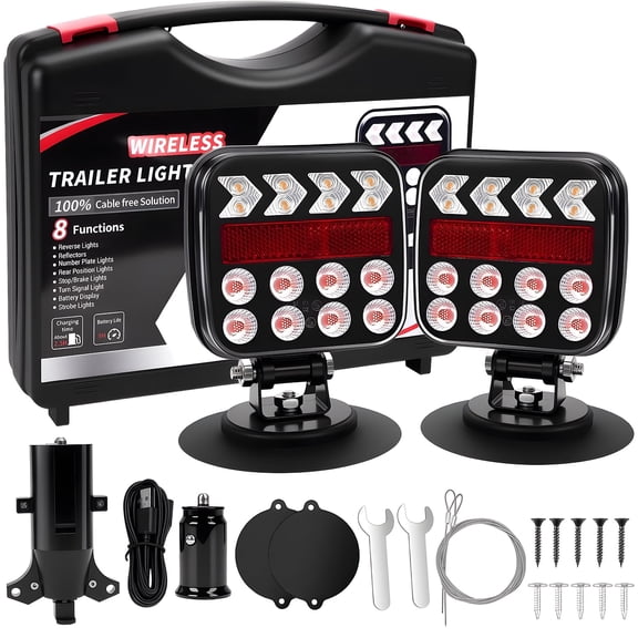 West Bay Magnetic Wireless Trailer Lights, 2 Pack Tow Light with Reflectors, Rechargeable Adjustable Tail Light Kit for Trucks, Boats, RVs, Campers
