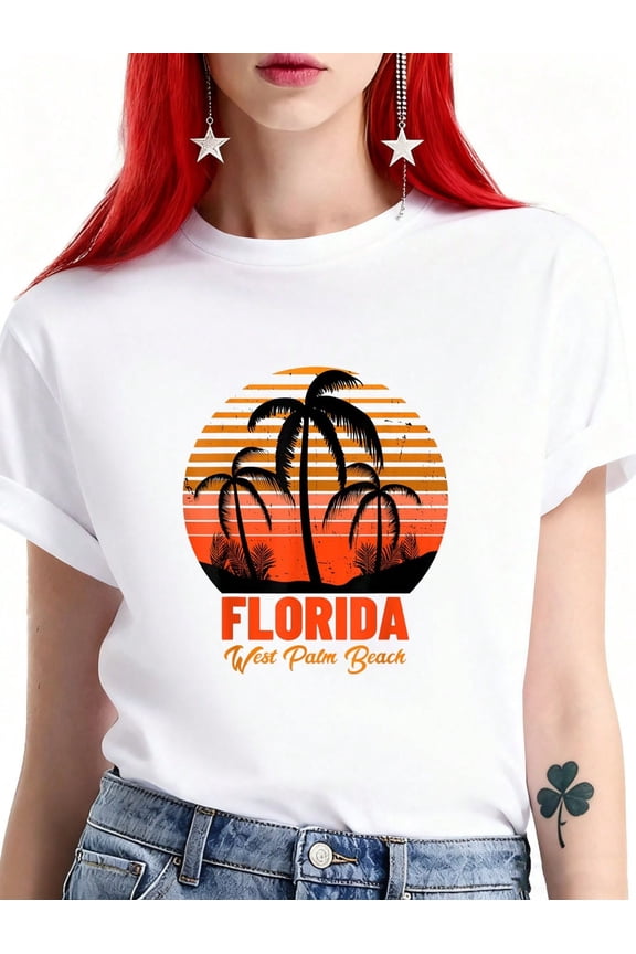 West Beach Florida Men Women-Shirt Round Neck Art Fashion Women And Men White-Shirt