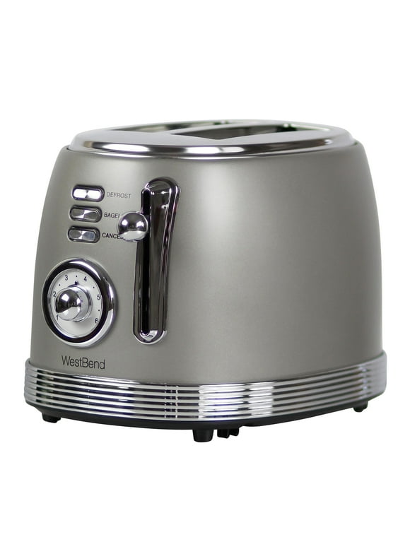 West Bend 2-Slice Stainless Steel Toaster Retro-Style with 4 Functions and 6 Settings, Gray