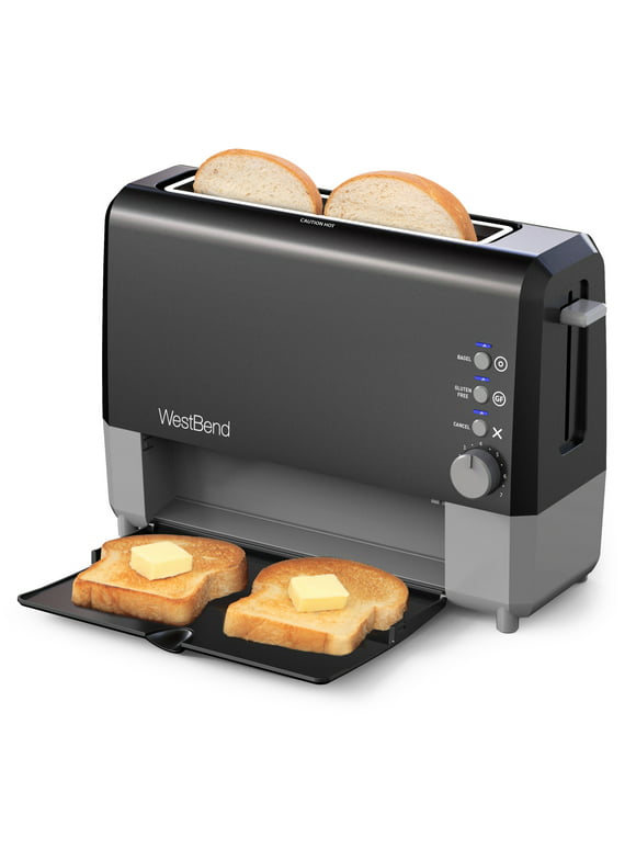 West Bend 77224 Wide-Slot Toaster, Cool Touch Exterior & Removable Crumb Tray, 2-Slice, Black, New