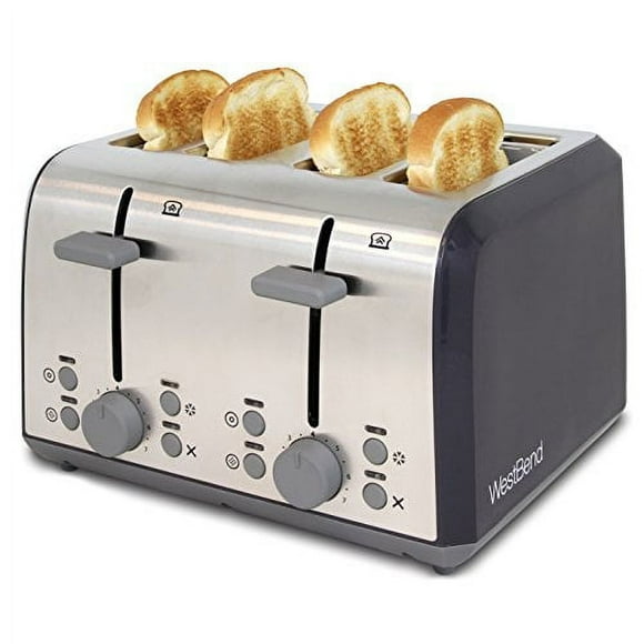 West Bend 78824 Extra Wide Slot Toaster with Bagel Settings Ultimate Toast Lift and Removable Crumb Tray, 4-Slice, Silver