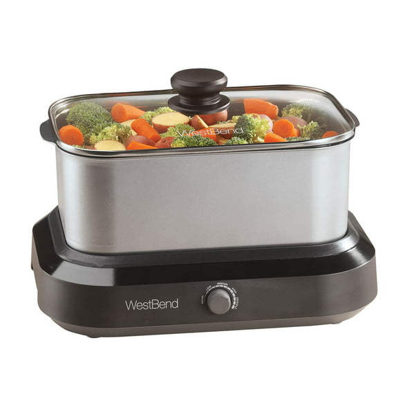 West Bend 87905 5-Quart Large Capacity Non-Stick Versatility Cooker with 5 Temperature Control Settings Dishwasher Safe Includes A Travel Lid & Thermal Carrying Case