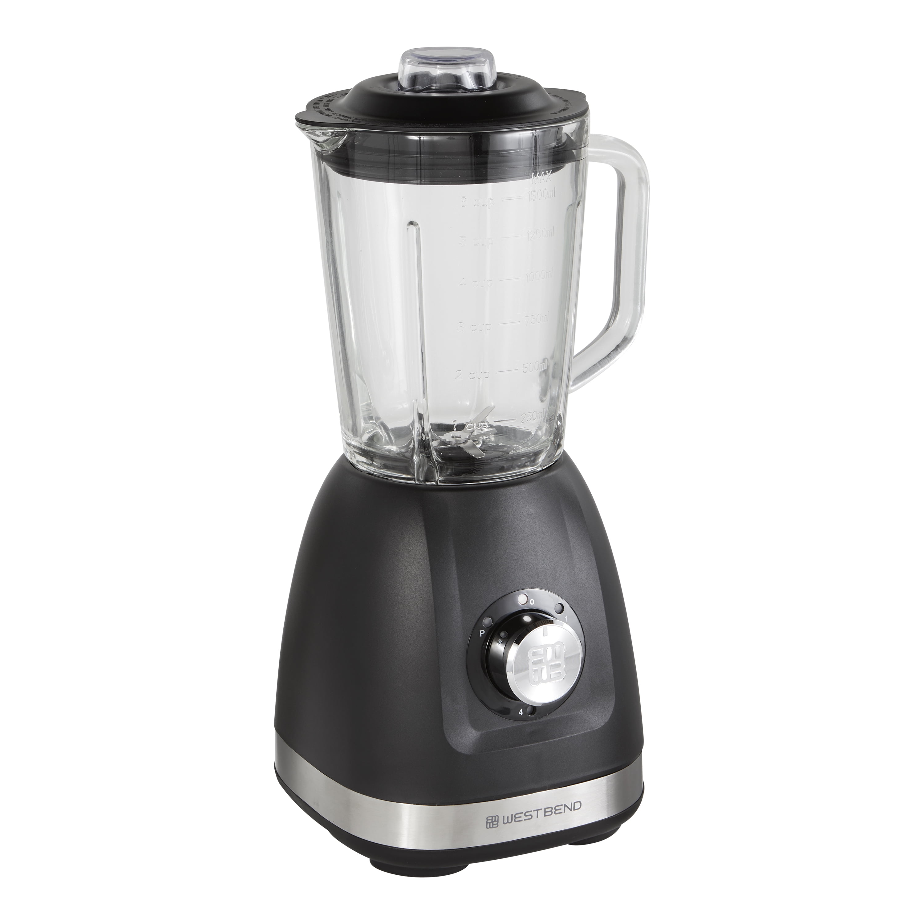 West Bend Multi-Function Blender, 48 oz Glass Jar, with Travel Cup, in Black