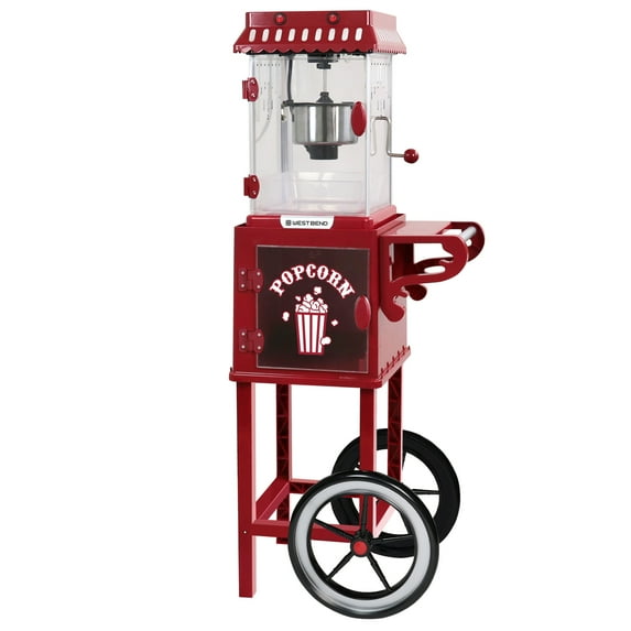West Bend Compact Electric Popcorn Machine & Cart, 10-cup capacity, Red (PCMC20RD13)