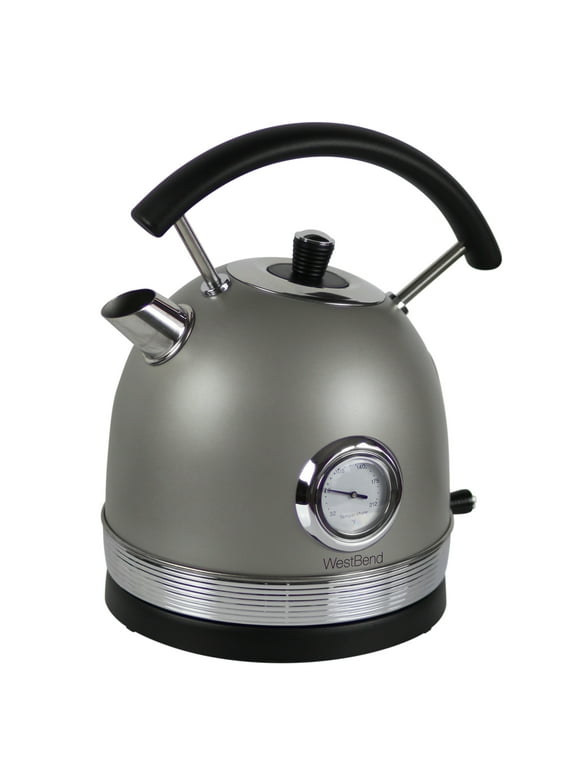 West Bend Retro-Style Electric Kettle with Auto Shutoff and Boil Dry Protection, 1.7 Liter Capacity, 1500W, in Gray (KTWBRTGR13)