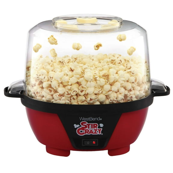 West Bend Stir Crazy Popcorn Machine Electric Hot Oil Popper Includes Large Lid for Serving Bowl and Convenient Nesting Storage, 6-Quart, Red C29