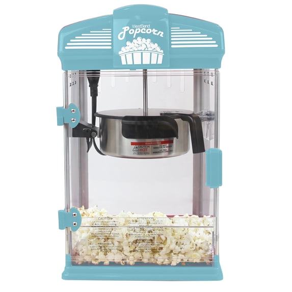 West Bend Theater Crazy Theater Style Popcorn Popper Machine with Nonstick Kettle, 4-Ounce, Blue