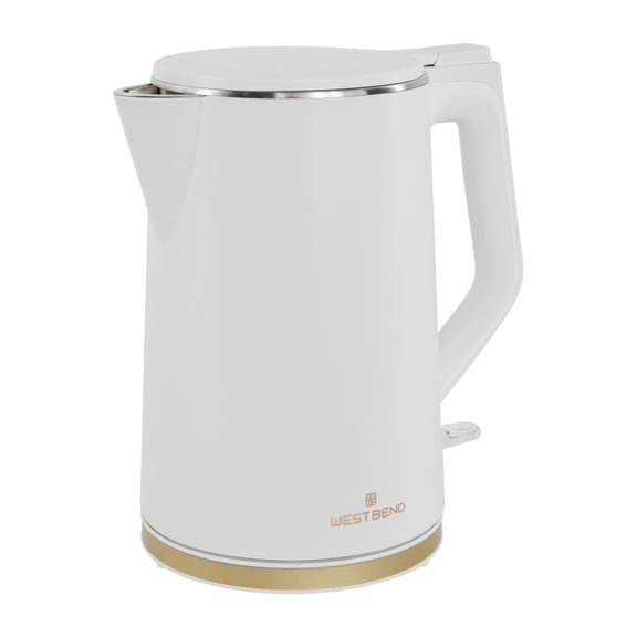 West Bend Timeless Electric Kettle, 1.5 Liter Capacity, in White/Gold (KTWB2LWG13)