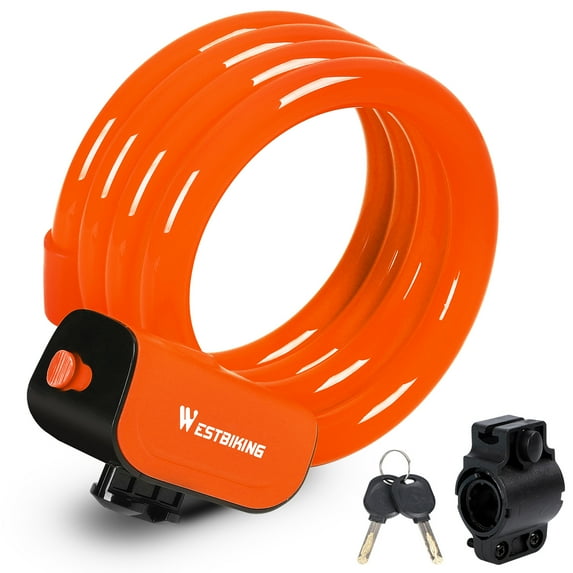 West Biking Bicycle Cable Lock 11mm 1.2m/4ft Anti-Theft Bike Combo Chain Lock with 2 Keys, Orange