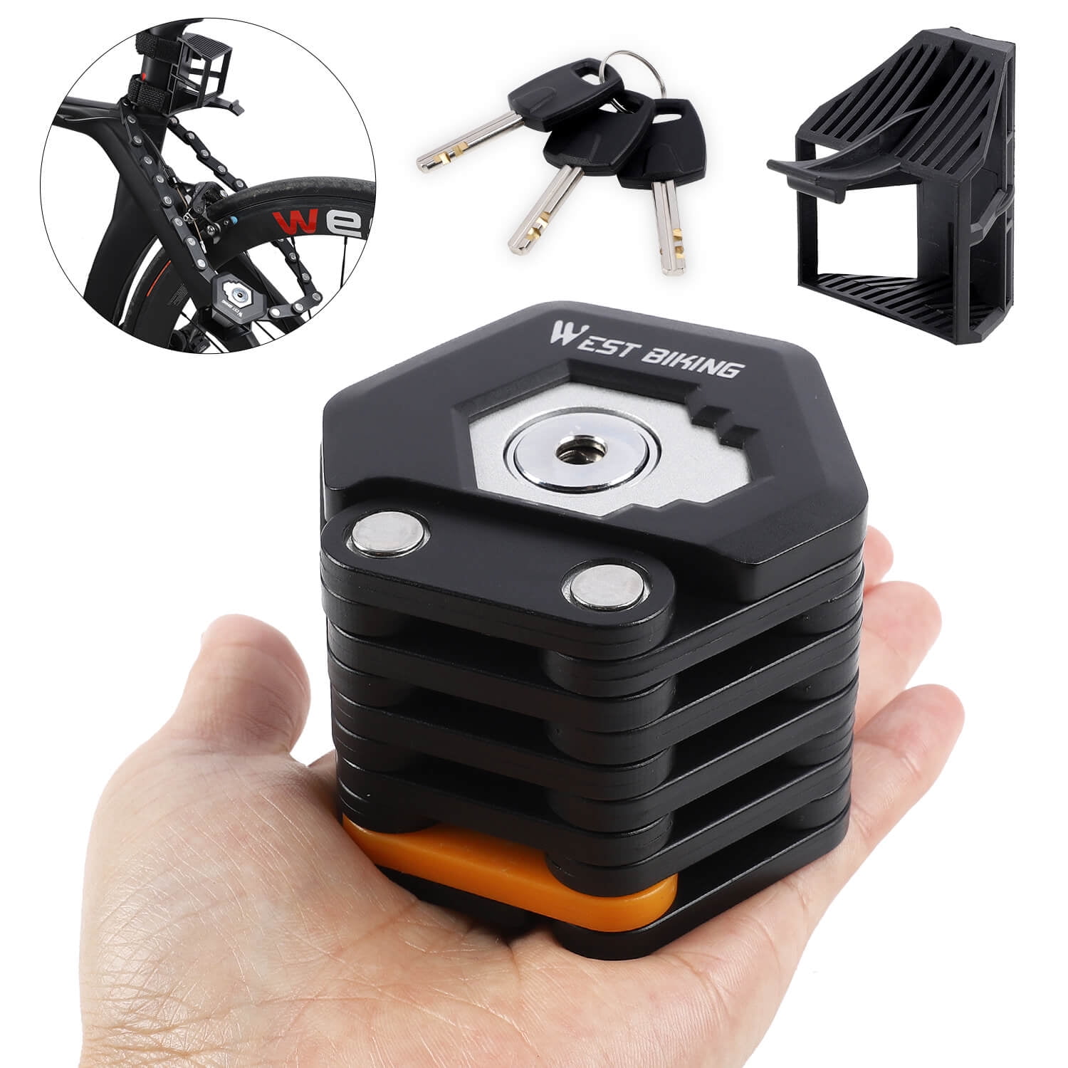 West Biking Foldable 30in Bicycle Lock Anti Theft Hamburg Lock 3 Keys