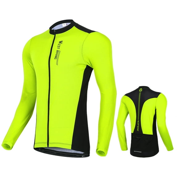 West Biking Men's Cycling Jersey Quick Dry Long Sleeves Zipper Bike Shirt, Green