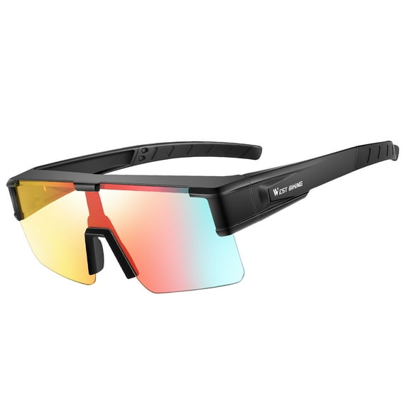 West Biking Photochromic Sports Glasses UV Protection Sunglasses Over for Glasses, Black Frame Colorful Lens