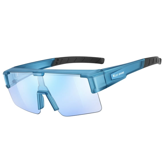 West Biking Photochromic Sports Glasses UV Protection Sunglasses Over for Glasses, Blue Frame Colorful Lens