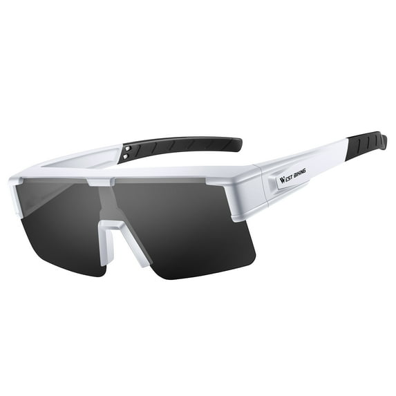 West Biking Polarized Fit Over Glasses Anti Glare Sunglasses Sports Glasses for Sunny, White