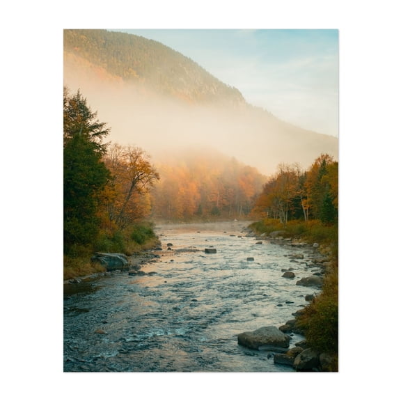 West Branch Ausable River, Adirondack Mountains 01 - Wilmington New York Photography Autumn Landscape Nature Scenic Forest Mountain Unframed Wall Art Print 6 x 8 inches