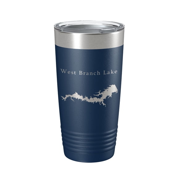 West Branch Lake Map Tumbler Travel Mug Insulated Laser Engraved Coffee Cup Ohio 20 oz Navy Blue