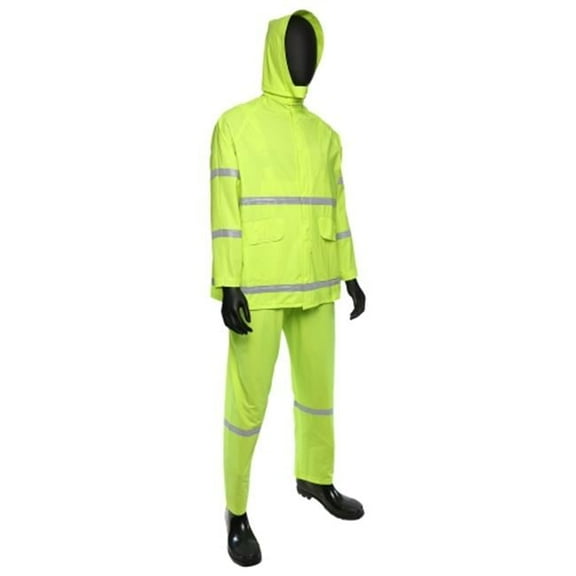 West Chester 813-4031-M 0.35 mm PVC Polyester Class 1 Rainsuit, Fluorescent Lime Green - Medium - 3 Piece