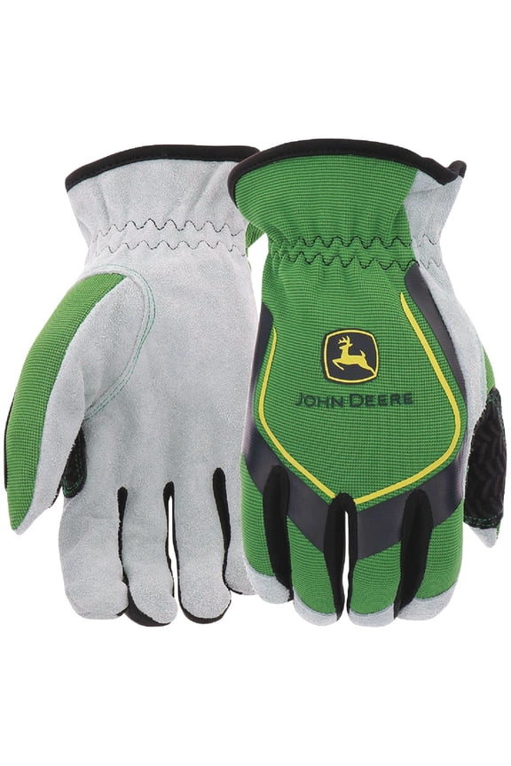 Deere Split Cowhide Palm Work Gloves - Non-Slip - Large, Black