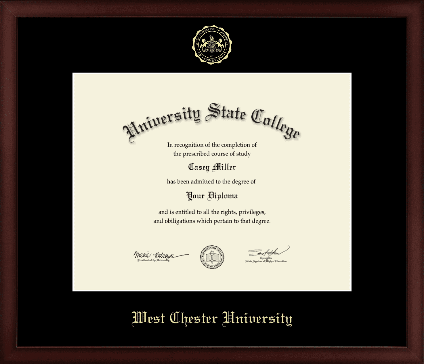 West Chester University Diploma Frame, Document Size 14" x 11 ...