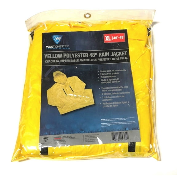 West Chester Yellow Polyester 48" Rain Jacket Men's Protective Gear XL 44917