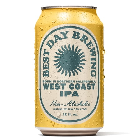 Best Day Brewing Non-Alcoholic Beer, West Coast IPA, 12 fl oz Cans, Pack of 12, < 0.5% ABV