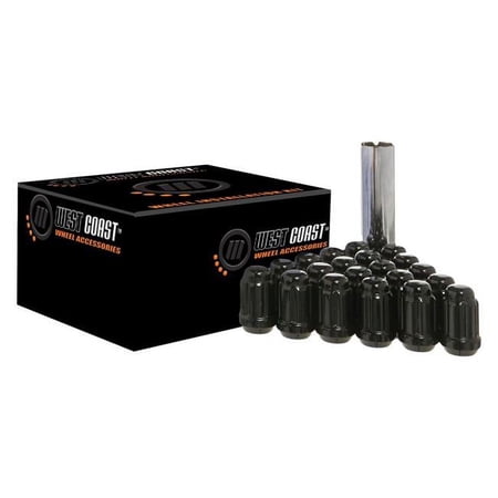 West Coast Accessories 14 x 1.5 6 in. LG Black Cone Seat Spline Closed End Lug Wheel Installation Kit for 2008-2018 Buick Enclave