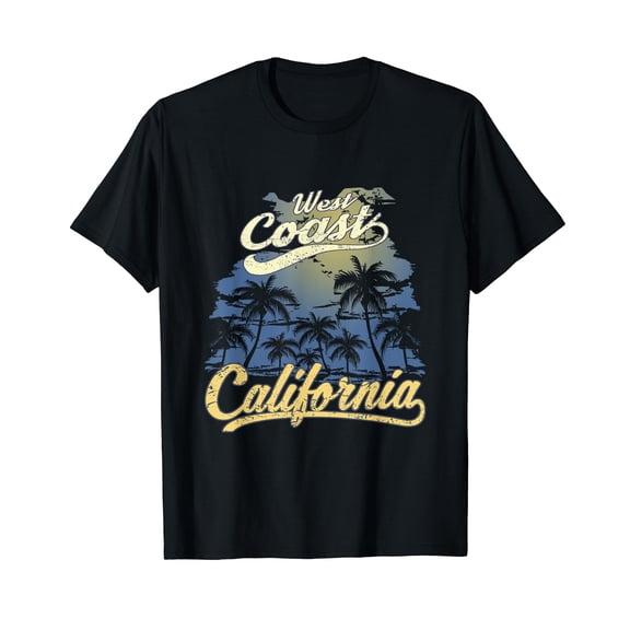 West Coast California Beach Sun Surf Black T-Shirt