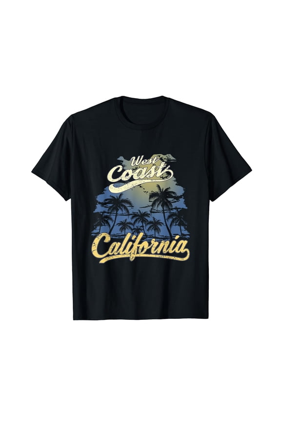 West Coast California Beach Sun Surf Black T-Shirt