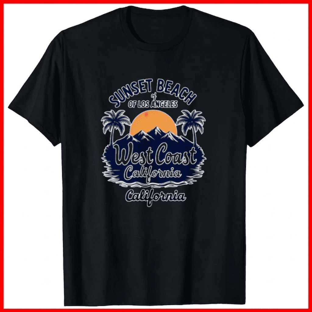 West Coast California Sunset Beach Palm Trees Surf Style Unisex T-Shirt, up to size 5XL