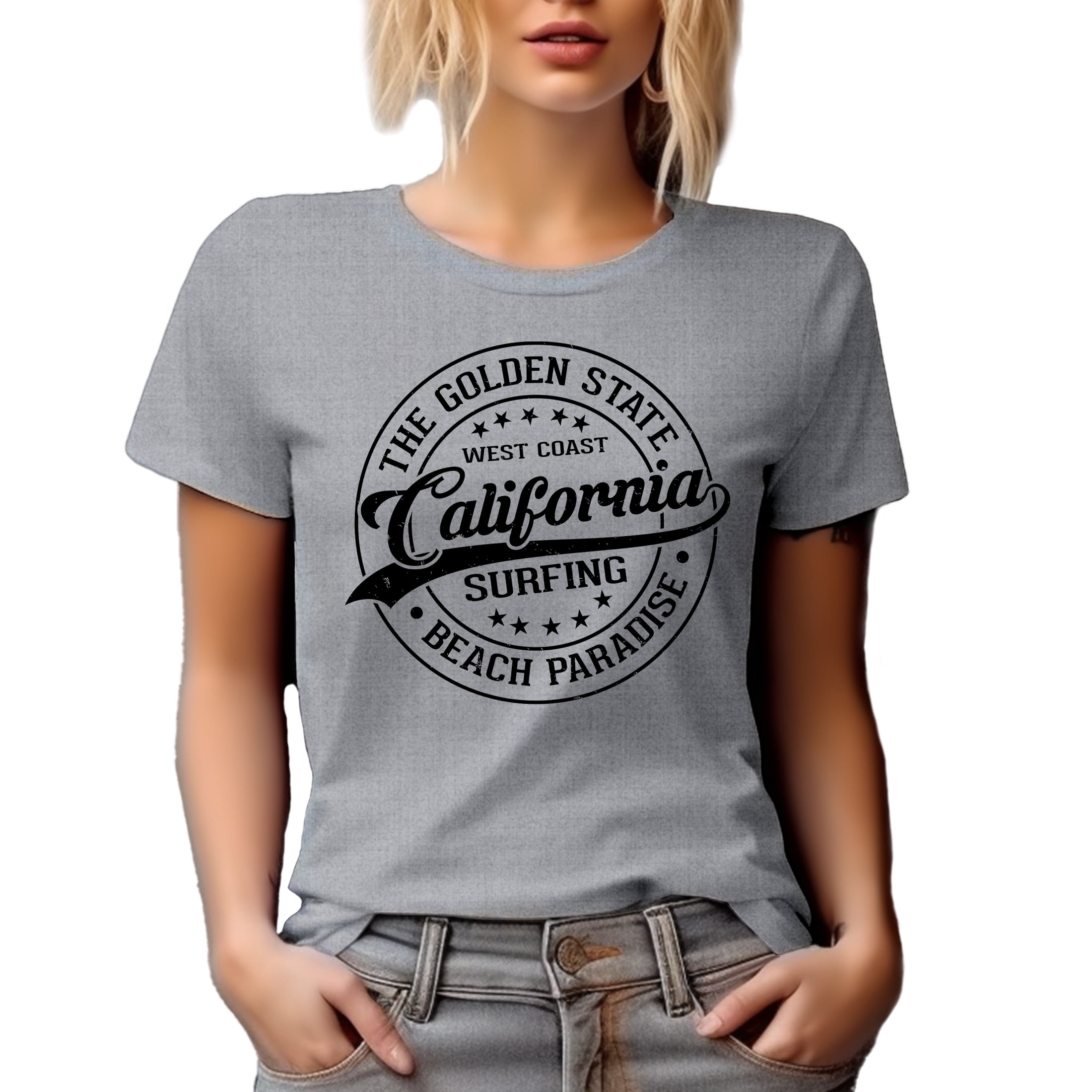 West Coast California Surfing, Beach Paradise, Surfer or Surf Enthusiast, Heather Grey T-Shirt, Small