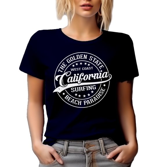 West Coast California Surfing, Beach Paradise - Surfer or Surf Enthusiast, Navy Blue T-Shirt, Large