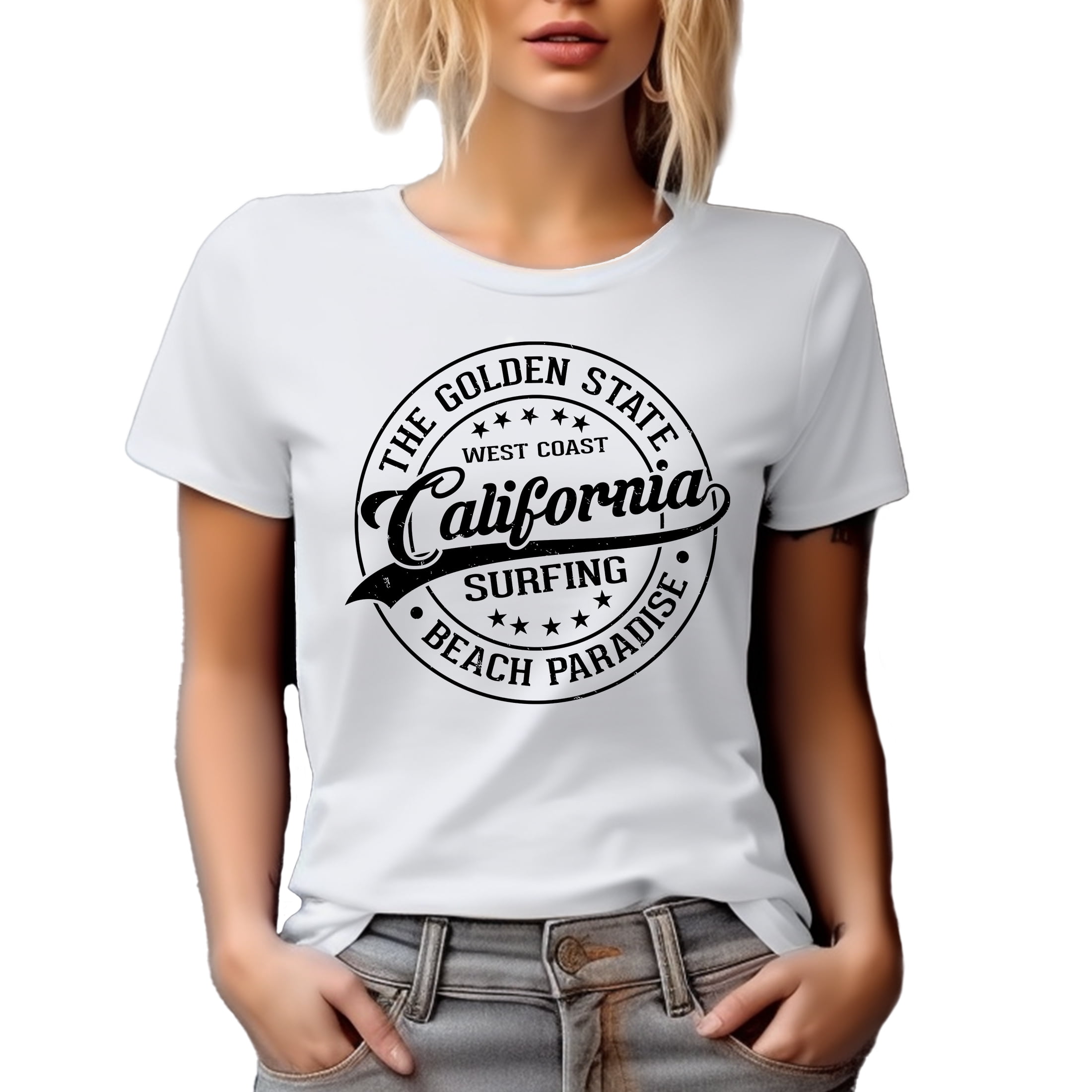 West Coast California Surfing, Beach Paradise, Surfer or Surf Enthusiast, White T-Shirt, Medium
