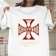 West Coast Choppers Cross Motorcycle Graphic Biker Rider Unisex T-Shirt, up to size 3XL.