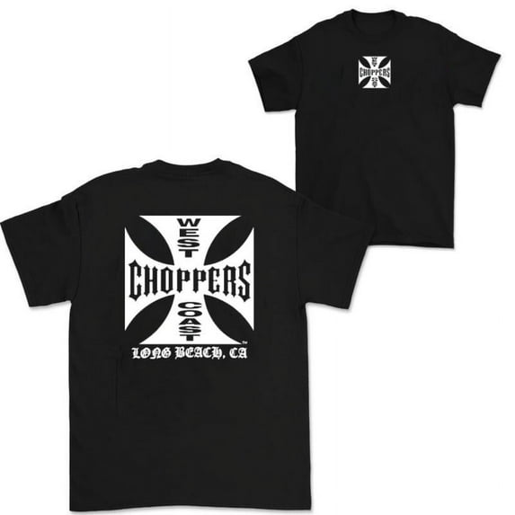 West Coast Choppers Iron Cross Long Beach T, Trending 2024, Double Side Unisex Comfort Tee T Shirt, Color: Black, Size: 4XL