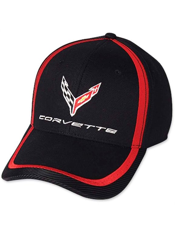 C8 Corvette Next Generation Red Stripe Accent Adjustable Female Hat, Cotton, Black