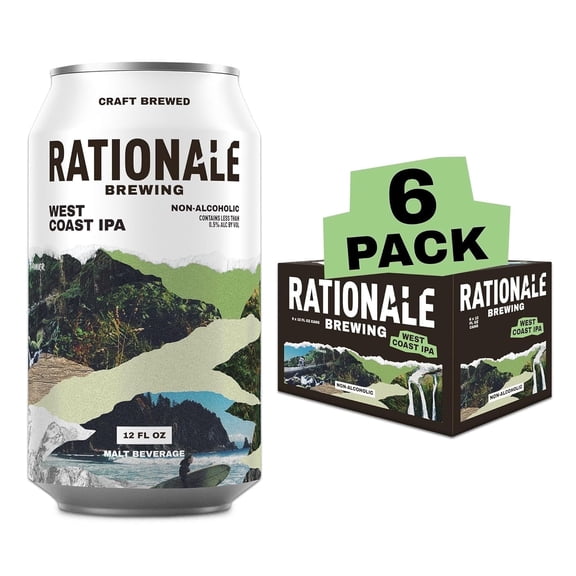 Rationale Brewing West Coast IPA Non-Alcoholic beer, 6 pack, 12 fl oz, Aluminum Cans,< 0.5% ABV