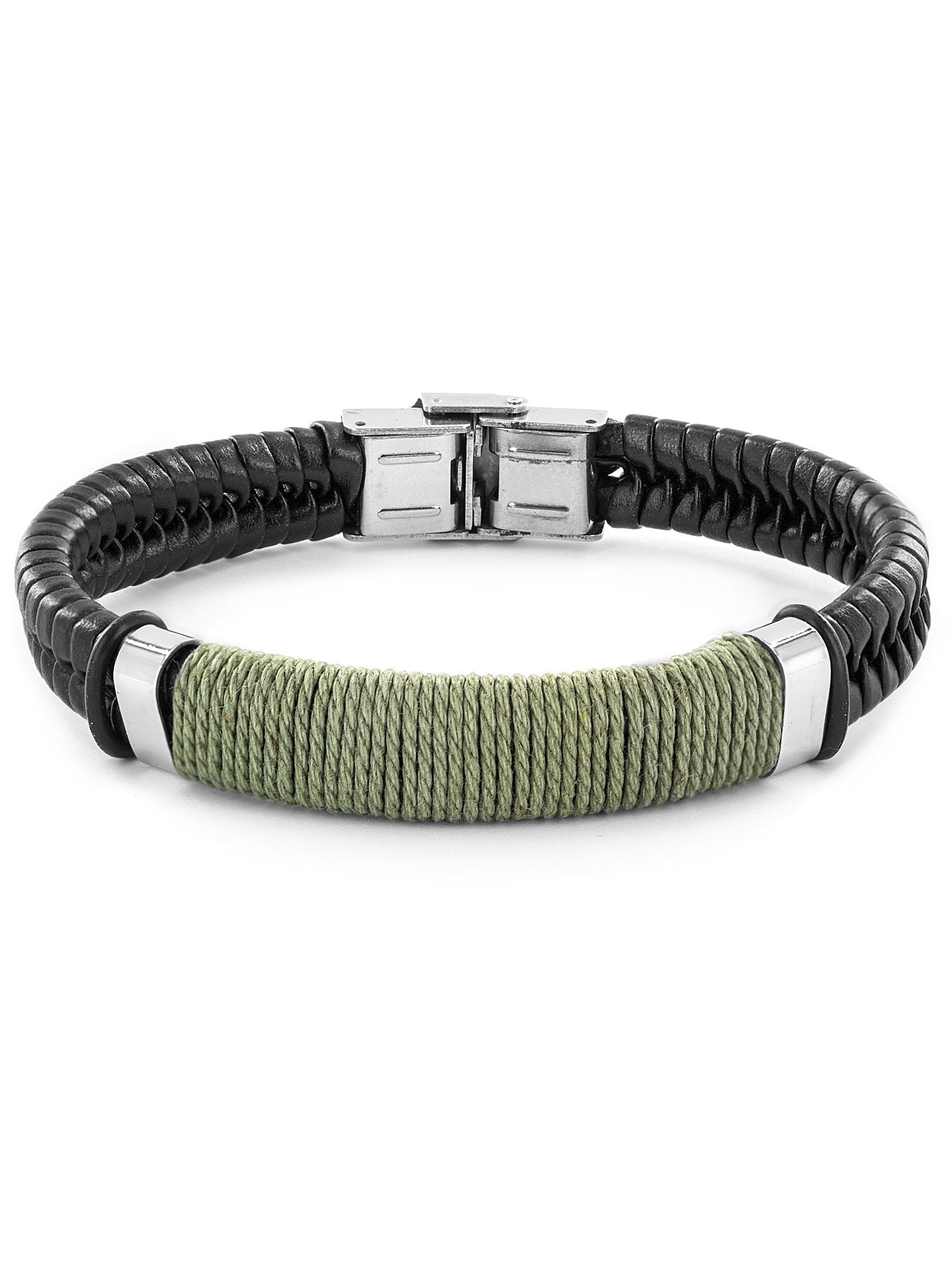 West Coast Jewelry Men's Colored Wrapped Twine Black Leather Bracelet - 8 Inches