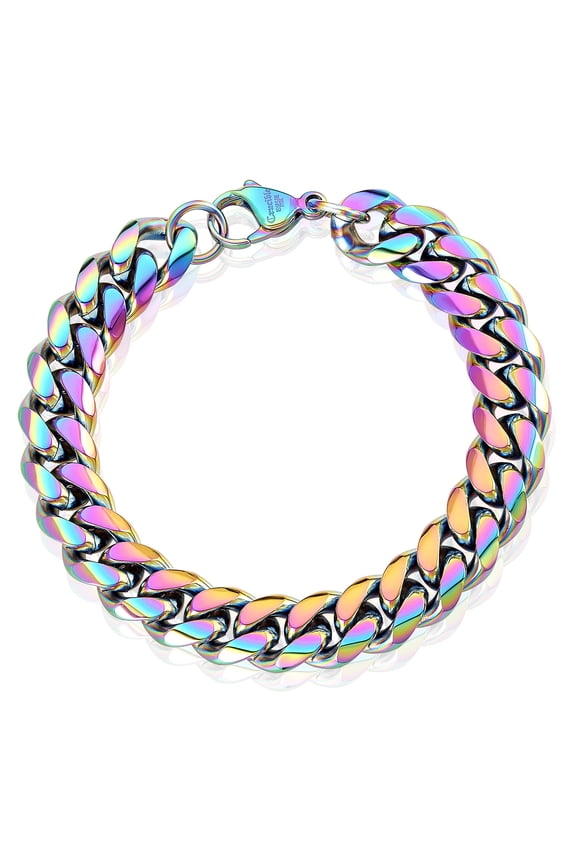 Men's Iridescent Plated Steel Curb Chain Bracelet (12mm) - 8.5"