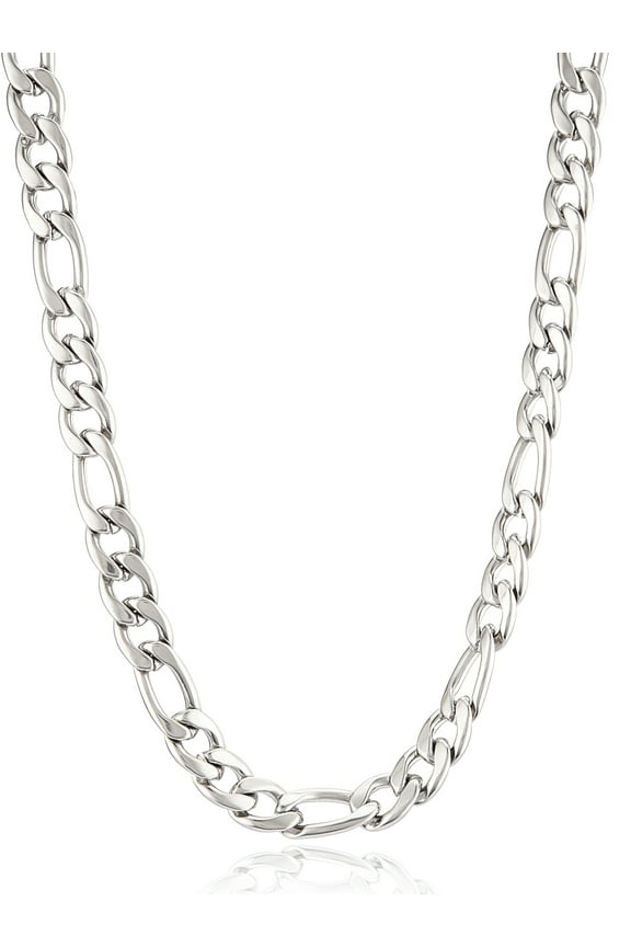 Men's Stainless Steel Figaro Chain Necklace (9mm) - 24"