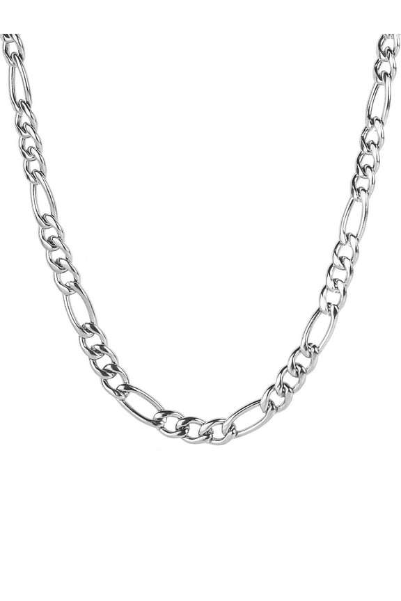 Men's Stainless Steel Polished Figaro Chain Necklace (7mm) - 24"