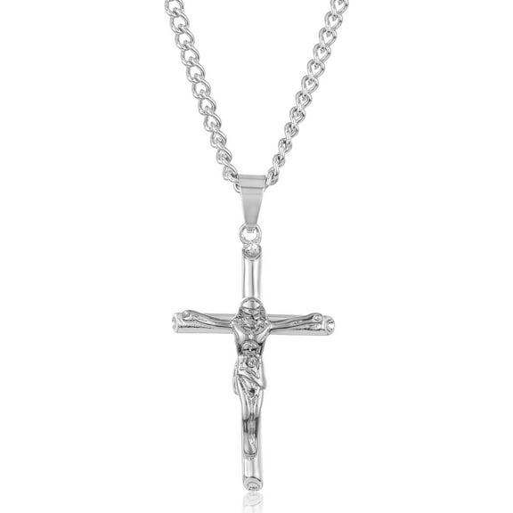 West Coast Jewelry Men's Stainless Steel Silver Crucifix Cross Necklace