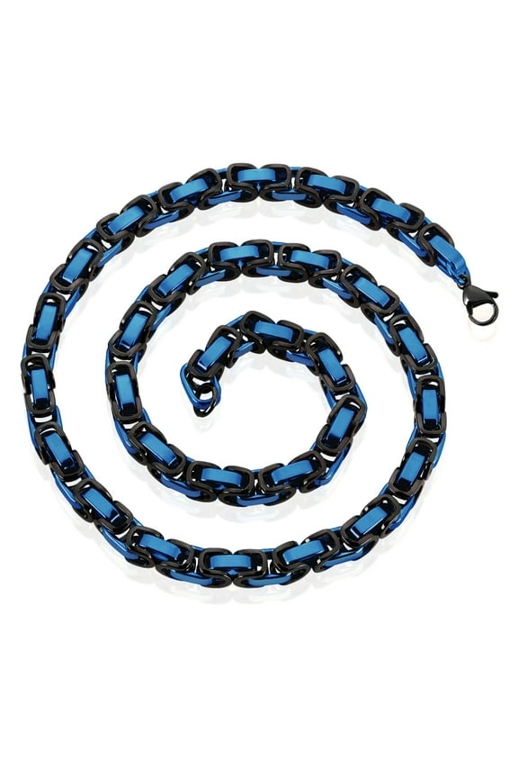 Men's Two Tone Steel Byzantine Chain Necklace (8mm) - 24"