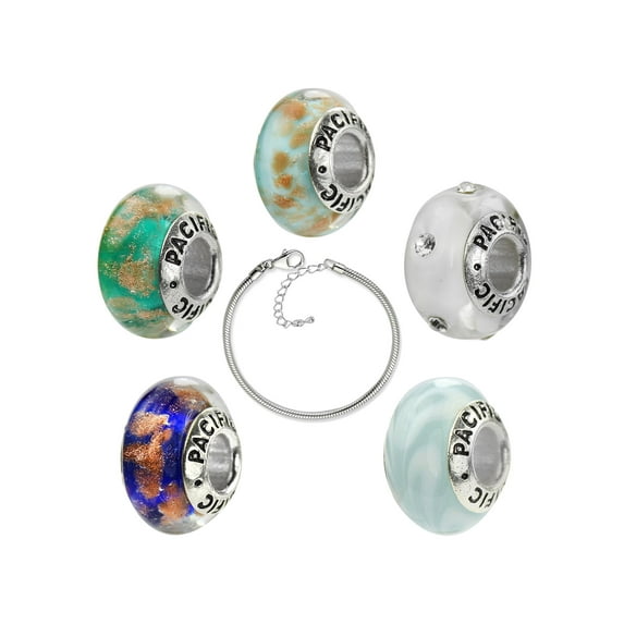 West Coast Jewelry Women's 925 Sterling Silver Glass Bead Pack with Bracelet
